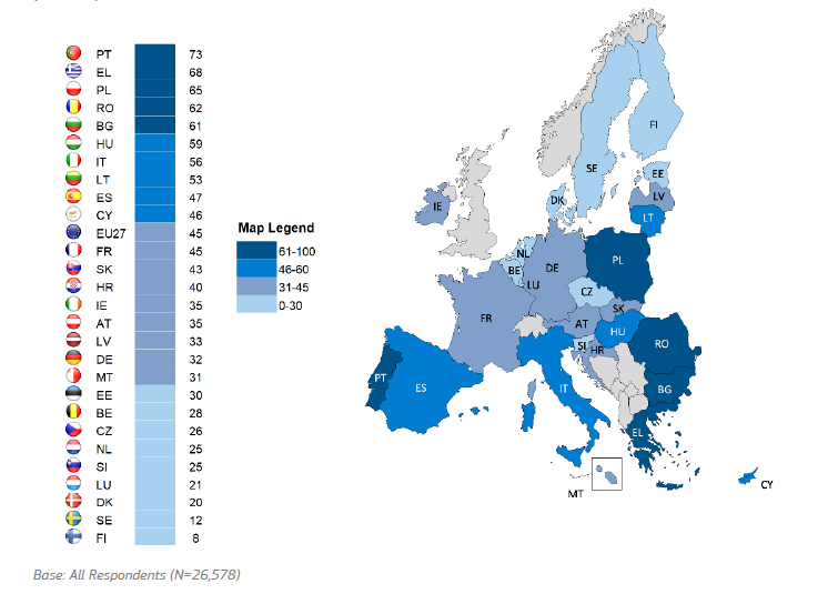 A map of europe with blue squares AI-generated content may be incorrect.